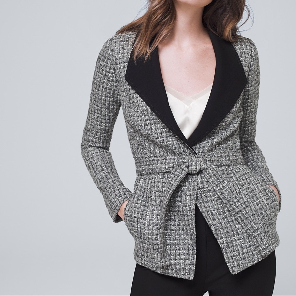 WHITE‎ HOUSE BLACK MARKET Belted Tweed Jacket